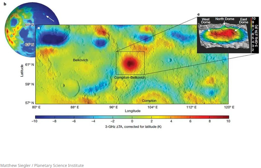 Un sistema de microondas midió de forma remota los gradientes de calor geotérmico en la Luna. 
